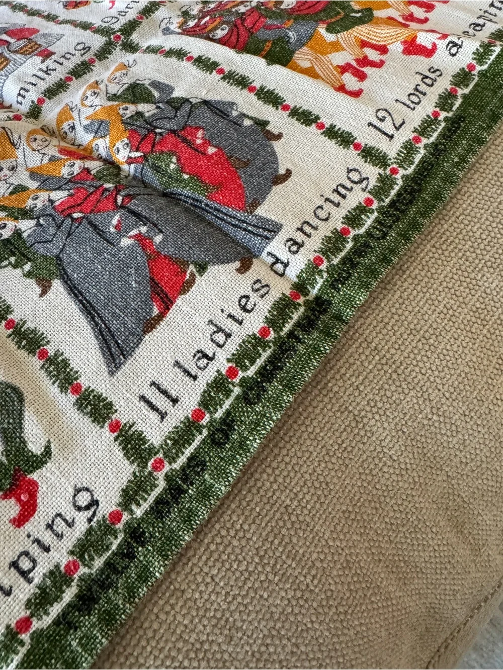Vintage 12 Days of Christmas Irish Linen Tea Towel - Made in Ireland 1960s-1970s